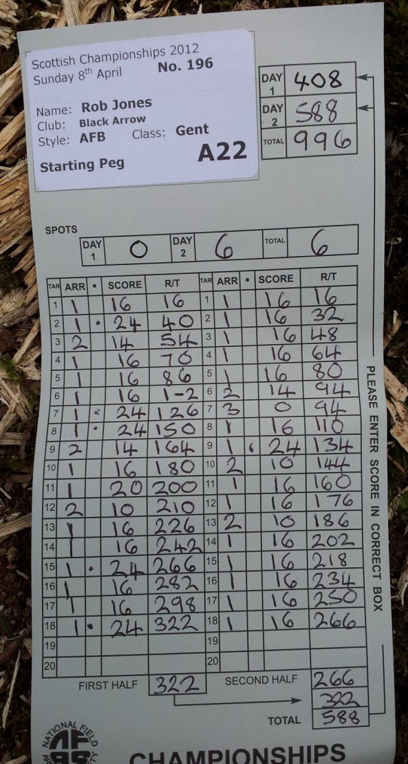 Score card from 3D course on second day