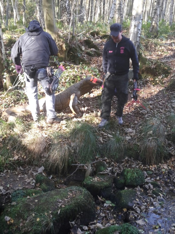Shane and Martin retrieving arrows from across the creek