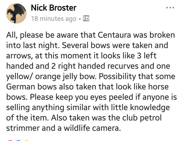 Facebook notice of thefts