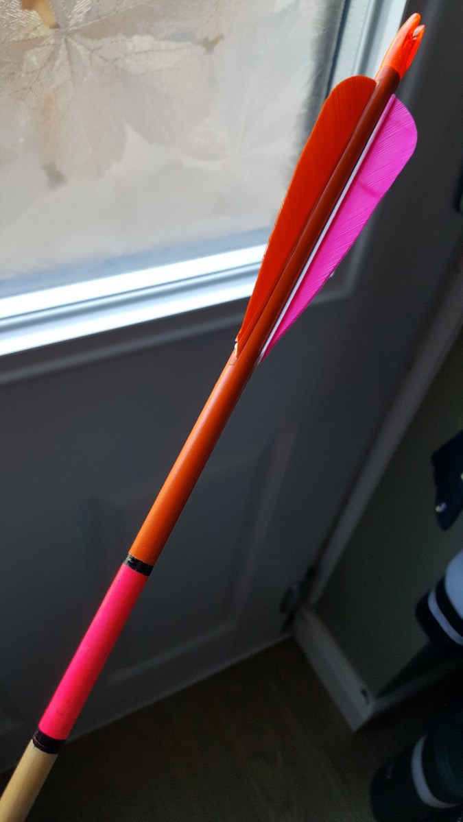 One of Sharons' finished arrows with black edging